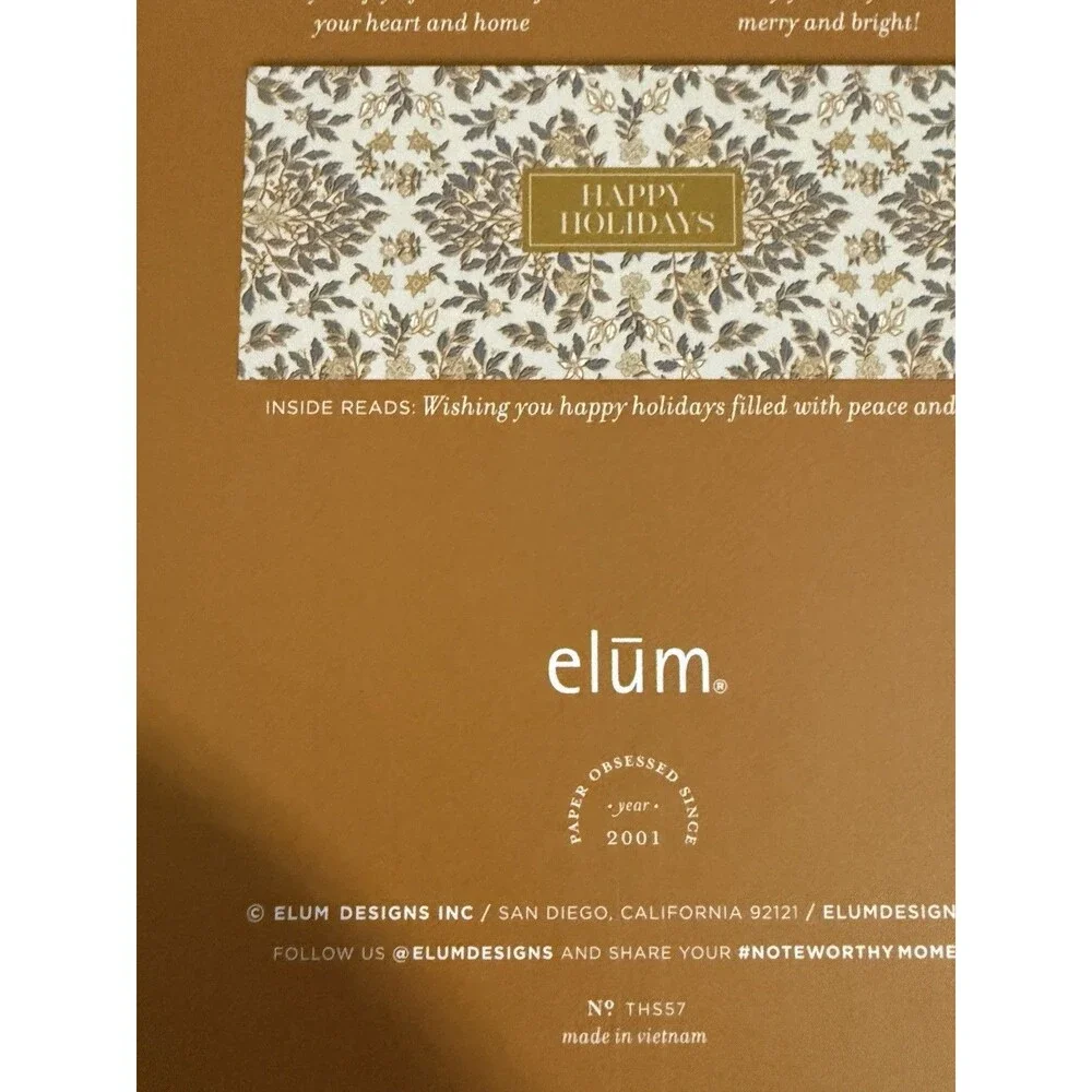 Elum Holiday Christmas Cards and Envelopes Gold Ivory Set of 18 Happy Holidays